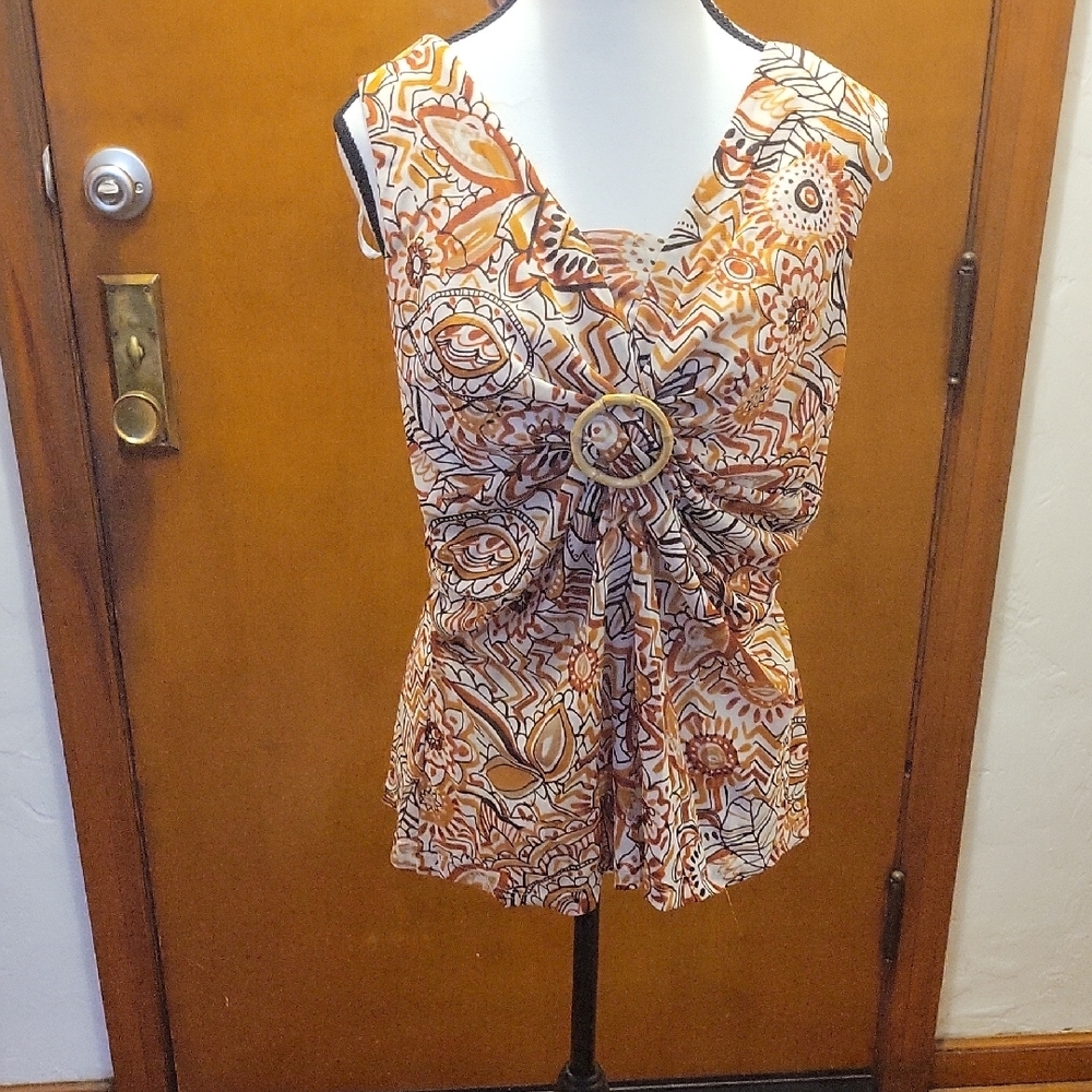 Studio 1940 Orange Tan Ruched Embellished Blouse